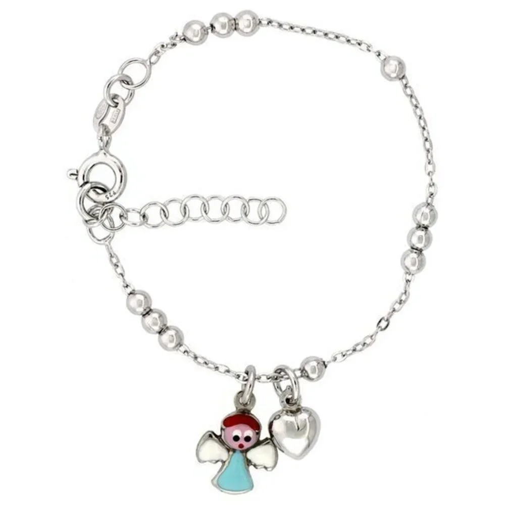 Sterling Silver Baby beaded Heart Angel Bracelet